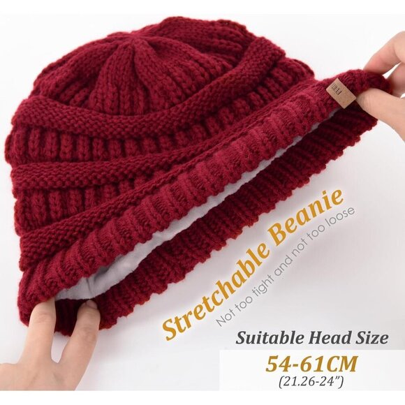 Women\'s Fleece Lined Knit Beanie Hat Slouchy Warm Winter Skull Cap main image 7